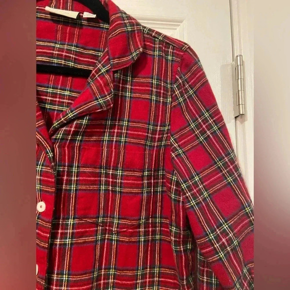 L.L. Bean Soft Cotton Red Plaid Flannel Long Sleeve Button Panama Top Size XS - Picture 2 of 11